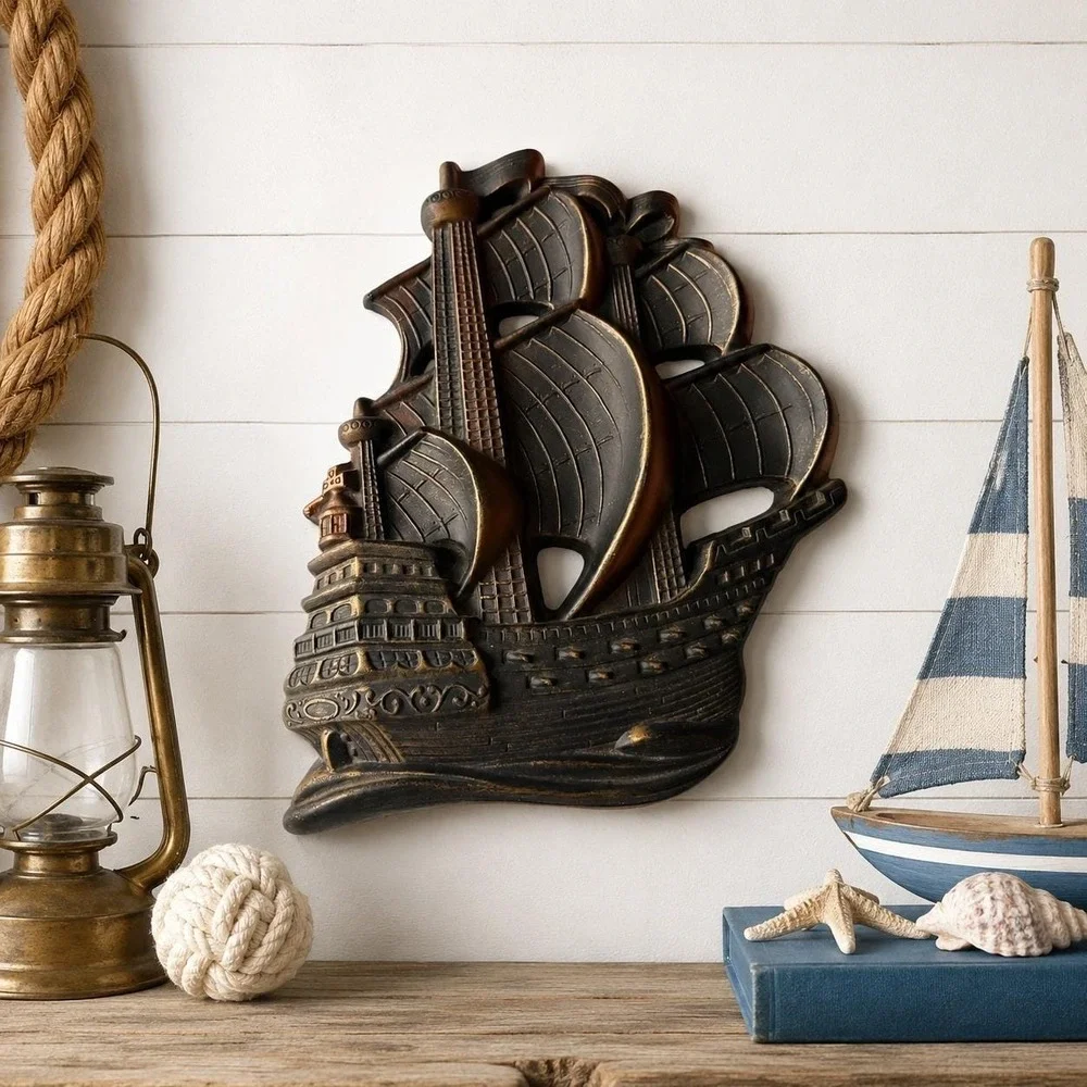 Miller Studio 1964 Chalkware Galleon Ship Wall Plaque MCM Nautical Pirate Art